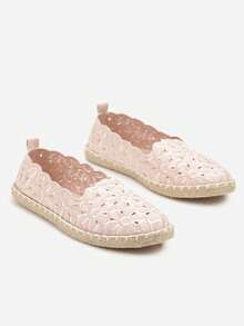Vices Openwork Espadrilles In Floral Pattern With Braid - Pink - View 3