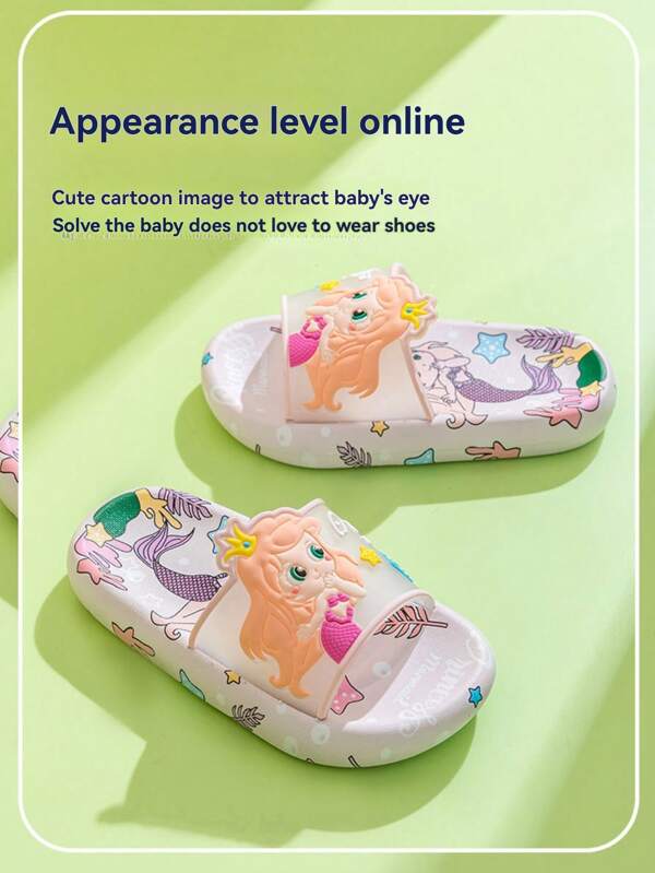 [Girls' Essentials] Kid's Slippers, Summer Girls' Princess Style Indoor Bathroom Shower Soft Bottom Anti-Slip Cartoon Sandals, Big Kids Toddlers Beach Outdoor Sports Travel Fashion Princess Style Matching Family Slippers