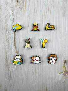 8pc Set Cartoon Cat & Dog Pattern Accessories Kit Fits Sandals, Bracelets, Slippers, Phone Decoration, Gift For Pet Lovers Birthdays, Festivals