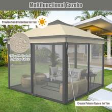 Lifezeal 11'x11' 2-Tier Pop-Up Gazebo Tent Portable Canopy Shelter Carry Bag Mesh Brown\Beige - Brown - View 5
