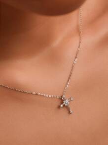 Collar Con Colgante De Cruz Con Cadena De Plata De Ley S925, Cadena De Clavícula Elegante De Diseño Único Para Mujer