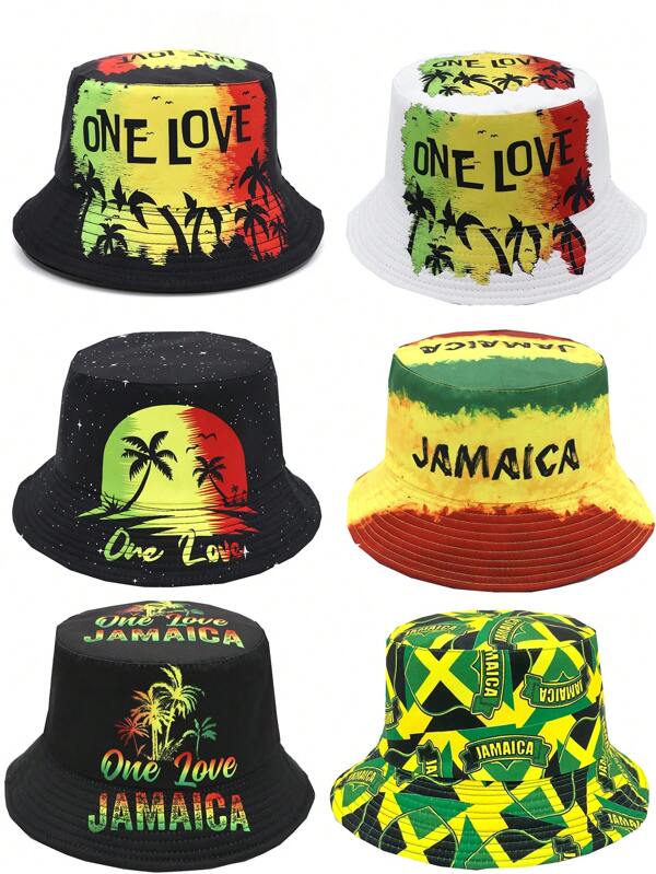 Cappello da pescatore alla moda con stampa "One Love", cappello da sole casual da esterno con protezione solare, unisex, stile giamaicano