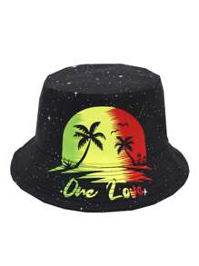 Cappello da pescatore alla moda con stampa "One Love", cappello da sole casual da esterno con protezione solare, unisex, stile giamaicano