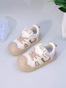 全新春季儿童跑步鞋低帮钩环女童鞋幼儿/小孩休闲网眼透气男童运动鞋时尚厚底婴幼儿宝宝厚底运动鞋爬行鞋 - 米色 - 查看 4