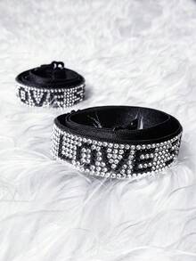 Plus Size LOVE Rhinestone Dekorowane Odpinane Ramiączka Bielizna Biustonosz Akcesorium, Seksowne i Efektowne