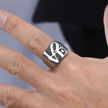 1 Piece Brushed Waterproof Stainless Steel Punk Hip Hop Square Emotion Statement Initials Word LOVE Signet Ring For Man And Women