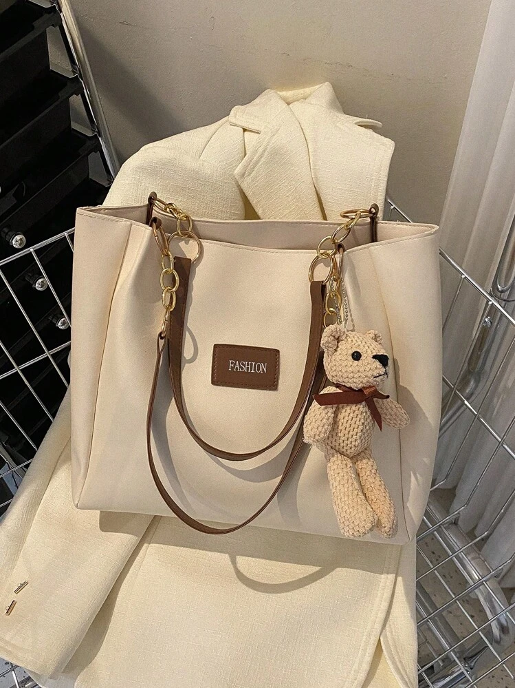 Grand sac fourre-tout en PU avec décoration de chaîne