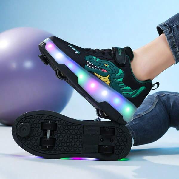 Upgraded 4 Wheels LED Lights Roller Skate Shoes With Brake, Unisex Four Seasons Casual High-Top Outdoor Sport Skating Sneakers For Teenagers, Students, Adults, Couples