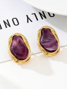 1 Pair Unique Shape Pearl Drop Earrings, Vintage Elegant Fashion Earring For Women - Purple - View 2