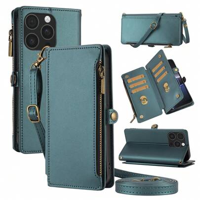 1pc Multifunctional Leather Wallet Case With Card Slots, Crossbody Strap, Compatible With IPhone 17 Pro Max / Series, Fashion Flip Cover Phone Protective Case For Shopping, Travel