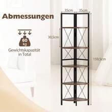 5-Tier Corner Bookshelf With Metal Frame, Corner Standing Shelf, Freestanding Storage Shelf, Plant Stand, Ladder Stand, Storage Shelf For Office, Living Room & Kitchen (Rustic Brown) - 棕色 - 查看 4