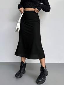 falda larga de punta lisa unicolor para dama - Negro - Ver 2