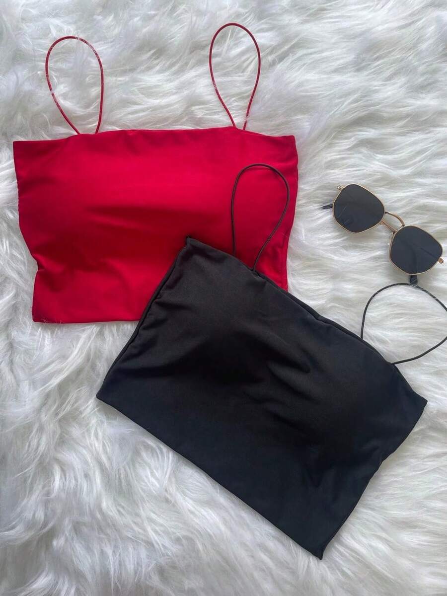 KIT 2 Cropped Straps Women's Fashion - 紅色和黑色 - 查看 1