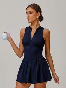 MASKERT Spring And Summer Women's Dresses, Women's Sportswear, Fitness Clothes, Yoga Clothes, Tennis Clothes, High Elasticity, Skin Friendly, Comfortable, Breathable, Home Leisure - Navy Blue - View 7