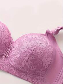 Set de 1 pieza de ropa interior sexy de encaje rojo sin aros para mujeres, que realza el busto y aprieta la Bottom para evitar el descolgamiento, ropa interior navideña
