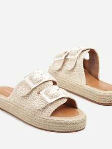 Women's Casual Travel Vices Slides With Braid And Buckles - Beige - View 4