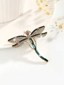 1 pièce Broche de libellule entièrement ornée de strass de mode luxueuse, convient pour le port quotidien et les fêtes des femmes, également excellent comme accessoire de cadeau d'épingle pour vêtements, sac, charme scolaire