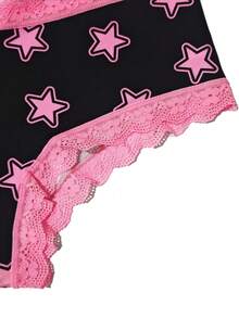 3pcs Bow & Star Cute-Sweet Lace Patchwork Women Panties Set - Pink - View 4