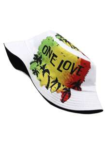 Cappello da pescatore alla moda con stampa "One Love", cappello da sole casual da esterno con protezione solare, unisex, stile giamaicano