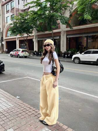 VIBEWAVE 春夏弹力抽绳宽松薄款针织休闲街头裤