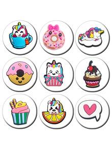 16 PCS Unicorn Park And Dessert Series Shoe Flowers, The Integration Of Fantasy Unicorn Elements And Sweet Dessert Theme, The Combination Of Fantasy And Sweet, The Series Of Shoe Flowers To Unicorns And Desserts As Inspiration, The Perfect Integration Of Fantasy And Sweet, Aiming To Create A Unique Footwear Experience For Users