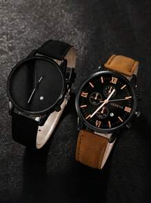 4/2pcs Luxury High-End Men's Quartz Watch, Zinc Alloy Strap And Leather Strap, Perfect Gift For School, Graduation Ceremony Or Any Occasion, Perfect For Brothers To Wear, Ideal Gift For Men - Suitable For Various Occasions To Wear