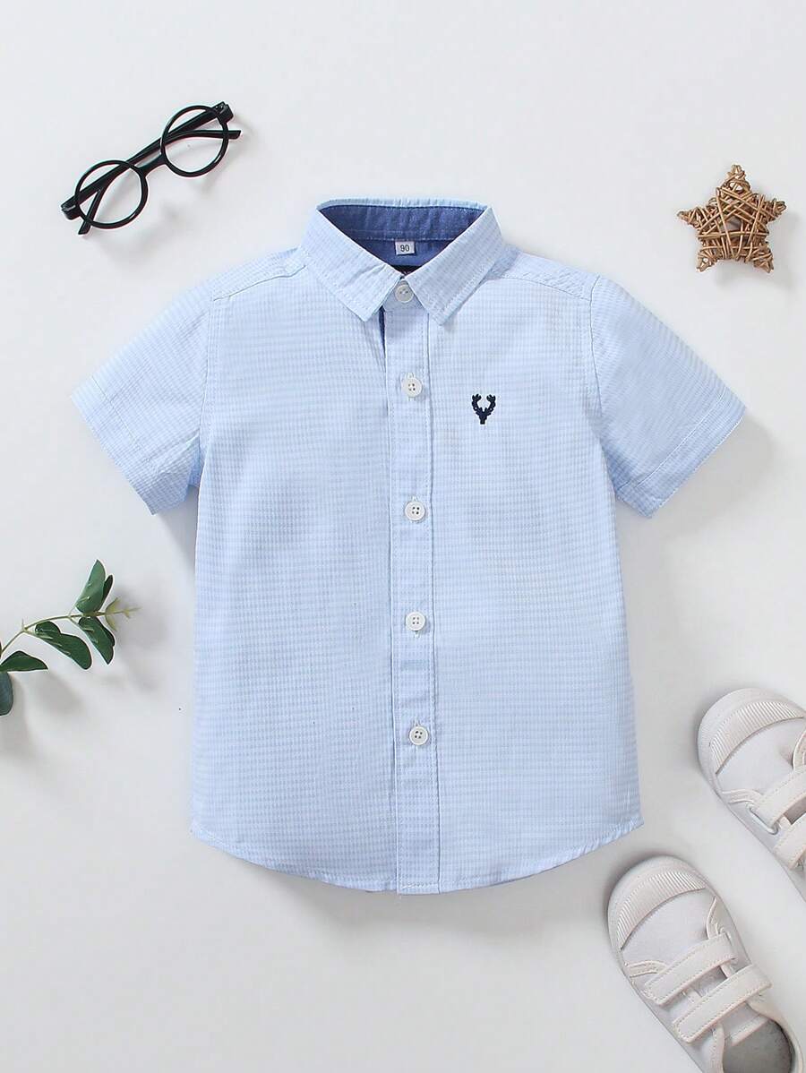 1 Stück hellblaues besticktes Dekoration Freizeithemd für Kleinkind/Kleinkind mit Langarm, modisches Hemd geeignet für Geburtstagsparty, Bankett, Taufe und Babytaufe, Frühling/Herbst