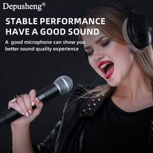 Depusheng X2 Wireless Microphone UHF Handheld Dual Channels Dynamic Mic For Karaoke Wedding Party Band Show Church - 黑色 - 查看 5