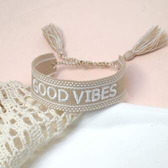 1pc Embroidered Letter Bohemian Handmade Braided Vintage Tassel Friendship Bracelet, Suitable For Family, Friends, Holiday Gifts, Party, Blessing