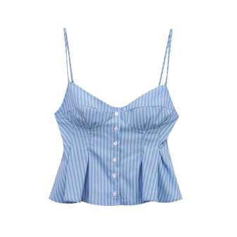ZEVITY 荷叶边条纹纽扣吊带背心 LS2541