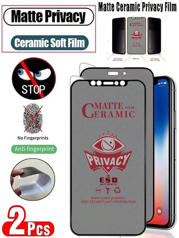 2Pcs Matte Privacy Ceramic Soft Film No Bubbles, Easy To Stick, Anti Fingerprint, Sturdy And Durable,Compatible With IPhone 17/Compatible With Samsung Galaxy/Compatible With Xiaomi/Redmi/Compatible With Huawei/Honor/POCO Frosted Anti Peeping Screen Protector Soft Film(NOT GLASS)