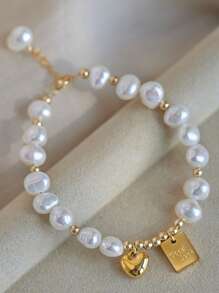 1 Pc Unique Design Lucky Heart Baroque Pearl Women Bracelet, High-End Jewelry Accessory