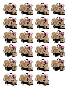 女士沙滩手提包，配有肩带、沙滩帽和化妆包，黑色爱心字母 A-Z 沙滩配件套装，个性化礼品袋，带侧袋，大容量，方便的化妆包，带围巾的沙滩包 - 卡其色 - 查看 2