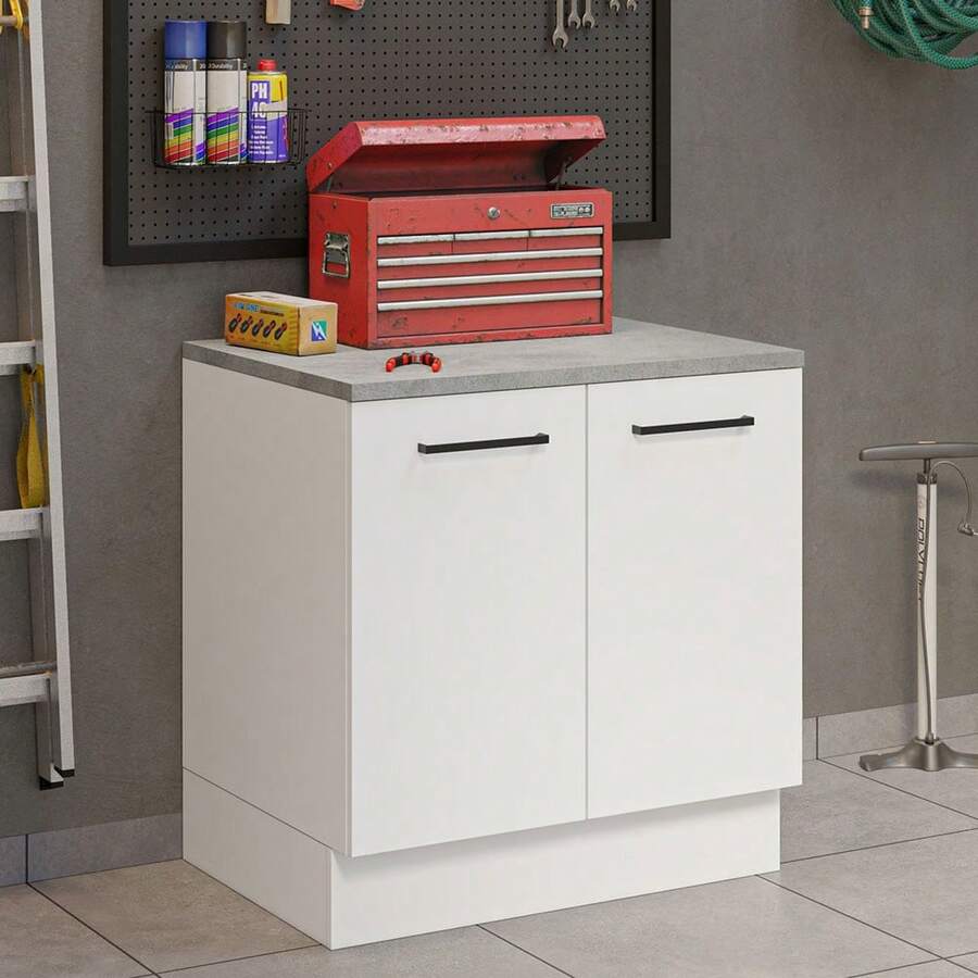 Madesa Under Garage Storage Cabinet With White Countertop - White - View 1