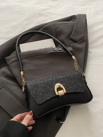 Fashionable Solid Color Metal Decor Multipurpose Underarm Shoulder Bag, Suitable For Shopping, Wallet, Young Women, College Students, Office Ladies. Perfect For Office, School, Work, Business, Commuting, Outdoor Activities, Travel And Picnics