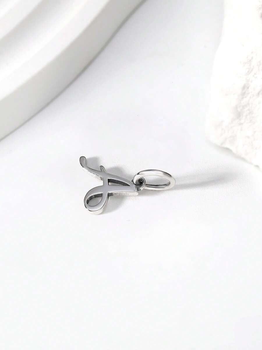 1pc Simple And Unique 925 Sterling Silver Large Script Initial Charm DIY Pendant Delicate Jewelry Gift For Women Or Men - Silver - View 1