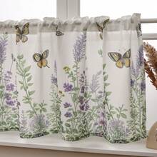 1 件田园风格蝴蝶花卉印花咖啡厅短窗帘，装饰窗帷幔，适用于厨房、卧室 - 彩色 - 查看 5