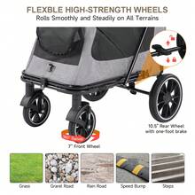 Large Dog Stroller - Adjustable Handles,Lightweight Folding Pet Stroller,All-Terrain 4 Wheel For 2 Medium Dogs,Dual Entry Safety Dog Stroller,Capacity 110 Lbs,Gray - Grey - View 8