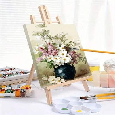 4-Piece Set, Includes 1 Easel + 1 Painting Board + 1 Palette + 1 Paintbrush, Wooden Art Easel, Suitable For Painting And Crafts, Adjustable Tripod, Portable Desktop Display Stand For Showcasing Artwork, Canvas, Photos And Signs.