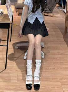 Summer Thin - Style Bow - And - Lace Arm Sleeves For Sun Protection. They Can Be Used As Socks And Are Versatile For Beach Cosplay In Summer.