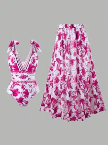 2024 New European & American Cross-Border Women One-Piece Swimsuit With Skirt, Fashionable, Slimming, Sexy Swimwear