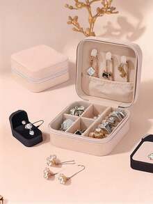 1PC Rectangle PU Leather Jewelry Box Organizer Small Travel Portable Earring Ring Jewellery Storage Case For Valentine's Day Gift - Multicolor - View 18