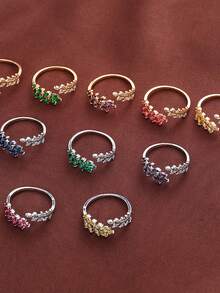 18K Gold Zirconia Ring, 1pc, Minimalist & Practical Multipurpose - Blue - View 4