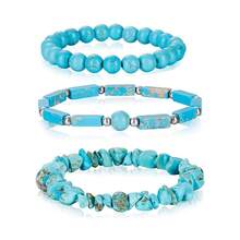 3Pcs Set Jewelry Blue Turquoise Bracelets For Women Men Bohemia Boho Jewellery Beads Bracelet Natural Stone Stretch Bracelets Spring Summer Beach Vacation Accessories Gift For Wife Girlfriend - L0544-3pcs - View 3
