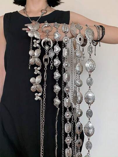 1pc Vintage Silver Chain Butterfly Boho Style Belt, Exaggerate Design Suitable For Skirt, Bikini, Jeans Summer School Fall, Autumn, Halloween