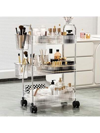 1 pezzo Organizer per cosmetici in acrilico con 2/3/4 ripiani e ruote - Multifunzionale per bagno e soggiorno, design trasparente per facile visibilità, carrello portatile per il trucco | Organizzatore moderno | Carrello multi-strato, Toeletta