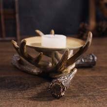 1 pieza Soporte de vela con cuernos de venado creativo, decoración de escritorio, regalo de aniversario, manualidades, decoración navideña, boda