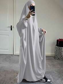 1pc Solid Color Elastic Sleeve Design Prayer Abaya Khimar, Loose Fit Cinched Sleeve Abaya, Suitable For Women's Daily Wear And Prayer, Muslim Islamic Clothing - Multicolor - View 33