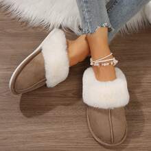 Women's Cozy Slip-On Slippers With Plush Fleece & Non-Slip Platform Sole - Khaki - View 4