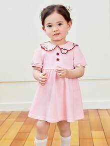 mini bala 女童连衣裙 宝宝 亲肤 甜美 可爱 学院风 新品 - 白紅色 - 查看 1